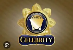 Zlatna oznaka s kolica za kupovinu, cvjetnim motivima i natpisom CELEBRITY.