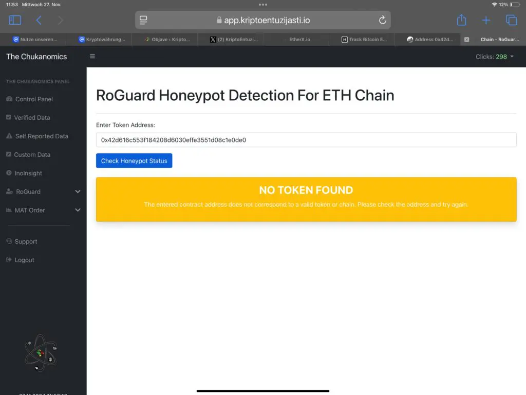 Alat za provjeru Ethereum tokena protiv honeypot prijevara na kripto platformi.