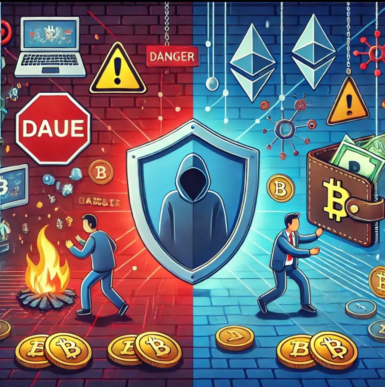 Cybersecurity Vs Cryptocurrency Illustration