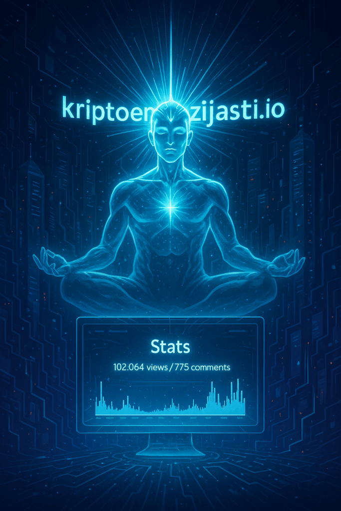 Digitalna meditacija: futuristička figura s plavim svjetlom u tehnološkom okruženju.Slavi godinu dana