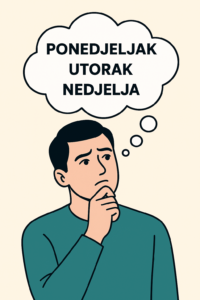 Osoba razmišlja o planiranju tjedna: ponedjeljak, utorak, nedjelja.