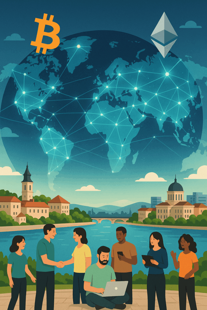 Digitalni svijet, kriptovalute, globalna povezanost, ljudi koriste tehnologiju.Kako bi izgledao svijet