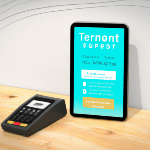 Modern POS terminal i tablet na drvenoj blagajni za brzo digitalno plaćanje u trgovini.