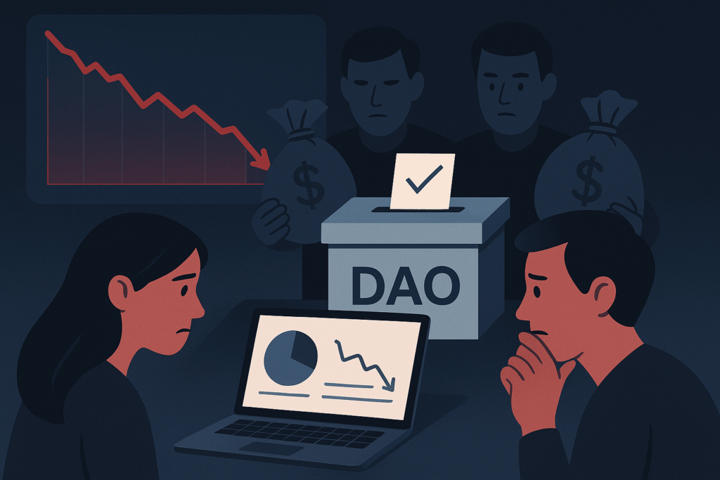 Tim skriva novac iza DAO glasanja dok investitori gledaju pad vrijednosti tokena.Rug Pull 2.0