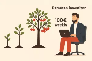 Pametan investitor, rast ulaganja, financijski uspjeh, 100€ tjedno, ilustracija ulaganja.