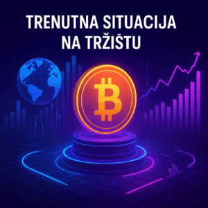 Trenutna situacija globalnog digitalnog tržišta Bitcoina i kriptovaluta s financijskim grafovima.