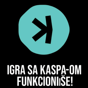 Kaspa igra funkcioniše: Tirkizni logo K na grafici.