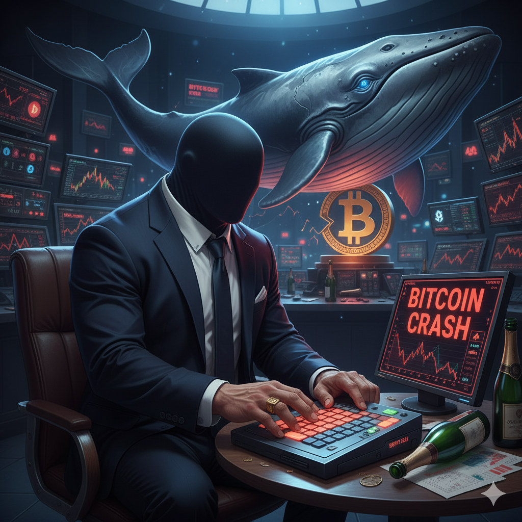 Maskirani kripto kit trgovac prati Bitcoin pad na zaslonima.još jedan pad