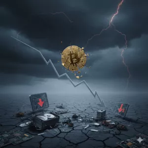 Razbijeni Bitcoin, pad kripto tržišta, tehnološki kolaps i crvena munja.