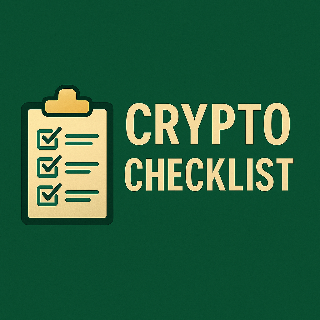 Zlatna kripto čeklista na zelenoj pozadini za organizaciju i sigurnost ulaganja.Kripto Checklista