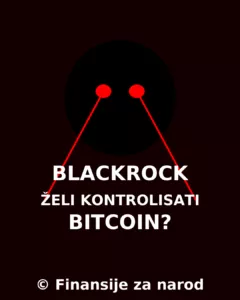 BlackRock želi kontrolisati Bitcoin, prikazan s laserskim očima.