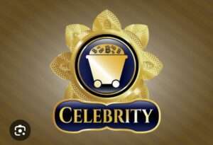 Zlatna oznaka s kolica za kupovinu, cvjetnim motivima i natpisom CELEBRITY.