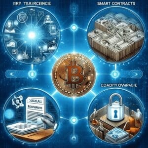 Bitcoin simbol s blockchain tehnologijom, pametnim ugovorima i sigurnosnim mjerama u digitalnom ekosustavu.