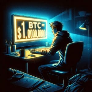 Osoba u mračnoj sobi prati vrijednost Bitcoina na svom računalu.