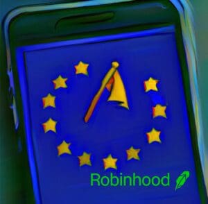 EU zastava na pametnom telefonu s Robinhood logotipom.