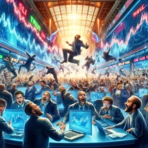 Energija i uzbuđenje burzovnog tržišta s trgovcima i dinamičnim prikazima.