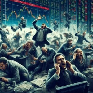 Trgovci u panici na burzi, pokušavaju spasiti investicije tijekom dramatičnog tržišnog pada.