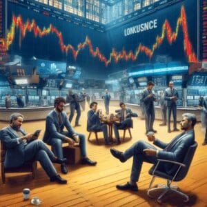 Živopisni trgovački podij s dinamičnim analizama i stresom trgovaca u akciji.