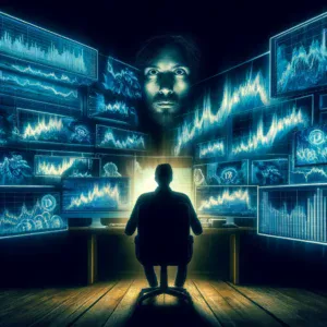 Osoba analizira složene podatke na monitorima u mračnom, digitalnom okruženju.