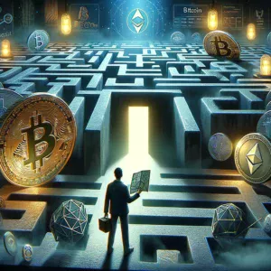 Čovjek u odijelu istražuje složenost labirinta kriptovaluta s Bitcoinom i Ethereumom.