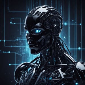 Kompleksna digitalna mreža sa licem blockchaina i umjetne inteligencije, prikazujući moćne procesore i računalne jedinice u pozadini