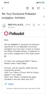 Lažni token, Polkadot, email, čuvajte se