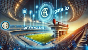 Inter Milano i Gate.io partnerstvo prikazano na stadionu San Siro s blockchain tehnologijom u pozadini