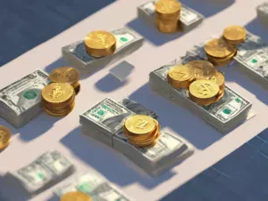 Zlatne kovanice i novčanice na stolu simboliziraju financijsko bogatstvo i prosperitet.