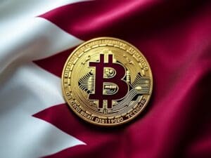 Bitcoin simbol na zastavi Katara simbolizira spoj digitalne valute i nacionalnog identiteta.