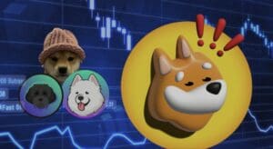 Grafički prikaz s kriptovalutama, pas, tržišni pokazatelji, Dogecoin, Shiba Inu, volatilnost.