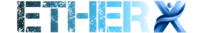 Moderan logotip ETHERX s prijelazom boja i jedinstvenim dizajnom slova.