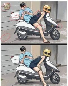 Osoba na skuteru s telefonom, prikazuje humor i sigurnosne propuste.