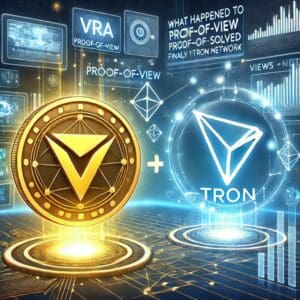 TRON i Verasity: simboli kriptovaluta u futurističkom digitalnom okruženju.