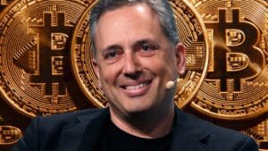 Man Smiling With Bitcoin Background