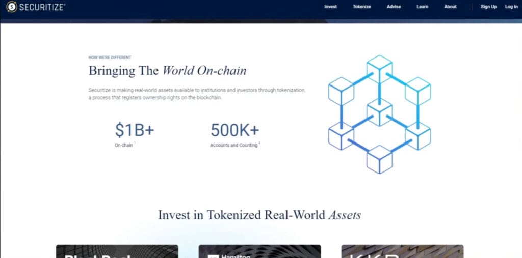Securitize: Tokenizacija stvarnih imovine na blockchainu, s više od milijardu dolara na platformi.