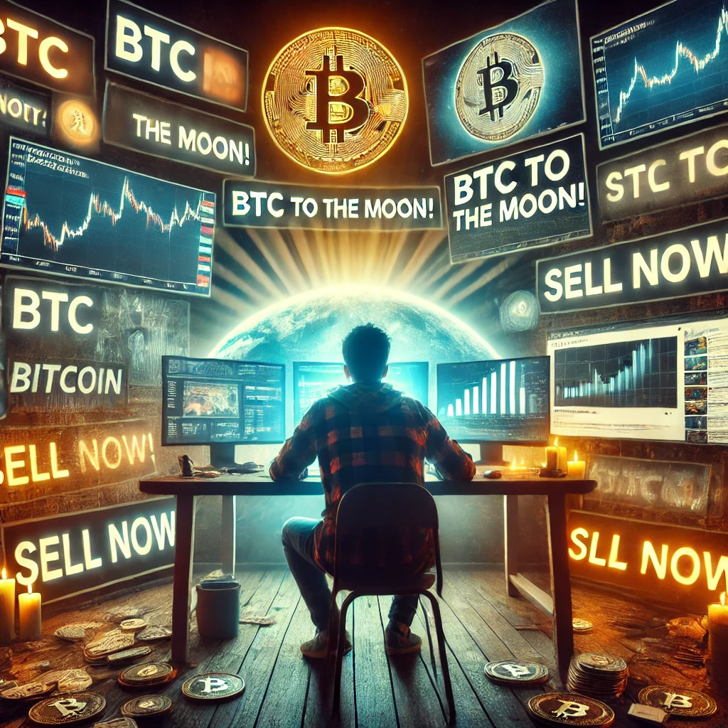 Intenzivna scena trgovanja Bitcoinom s grafikonima i simbolikom kriptovaluta u tamnom okruženju.btc prodat