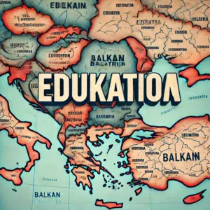 Umjetnička mapa Balkana s naglaskom na obrazovanje i zemlje ovog područja.