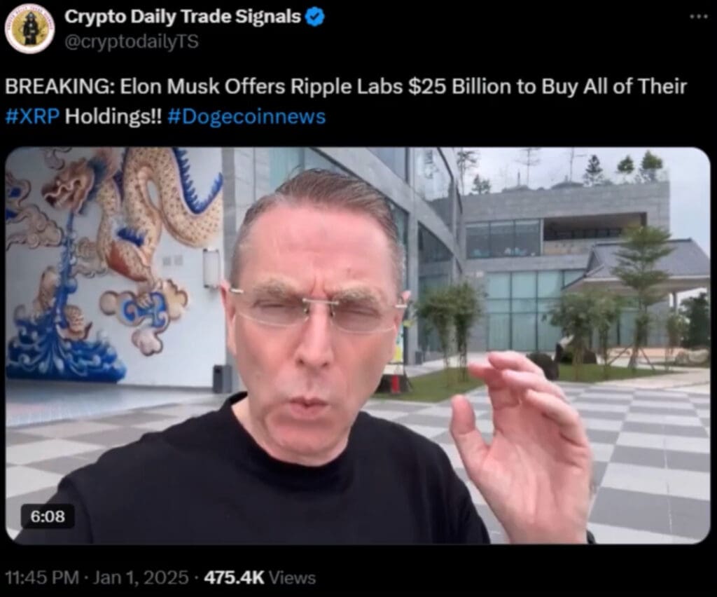 Elon Musk nudi 25 milijardi dolara za XRP, reakcija u urbanom okruženju.