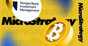 MicroStrategy, Bitcoin investment, Norges Bank, cryptocurrency finance, yellow-black design.