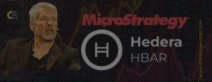 MicroStrategy i Hedera HBAR, financijska i tehnološka analiza s grafikonima i stručnjakom u odijelu.