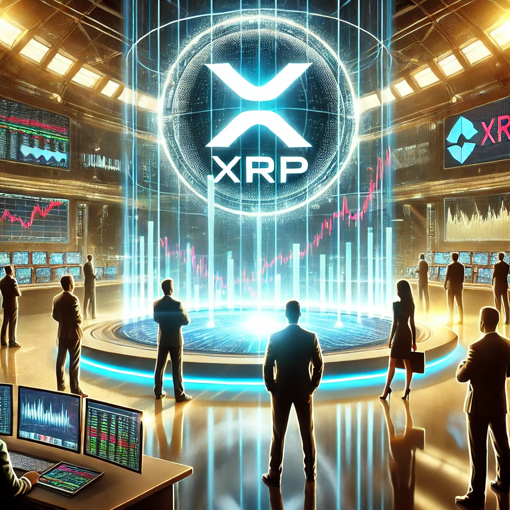 Futuristička trgovinska soba s hologramom XRP i analizom tržišta kriptovaluta.Šta znači XRP ETF, predstavlja jedan od najznačajnijih trenutaka