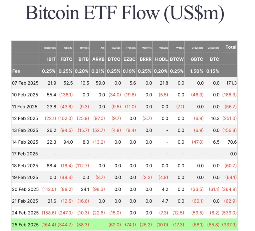 Bitcoin ETF flows February 2025: Inflows, outflows, trends, market analysis.