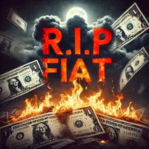 Kraj fiat valute: dolar gori u pozadini tamnih oblaka i mjeseca.