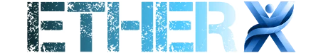 Stilizirani Etherx Logo S Plavim Gradientom I Metalik X. etherX.io