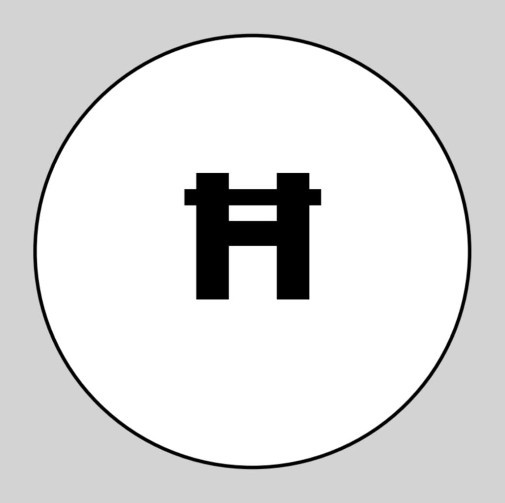 Modern minimalist crni i bijeli kružni simbol, geometrijski, na sivoj pozadini. tokenizacija je budučnost