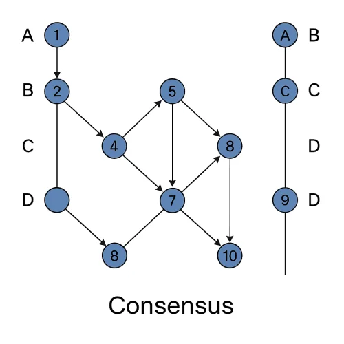 Složeni i linearni grafovi konsenzusa prikazuju mehanizme donošenja odluka.