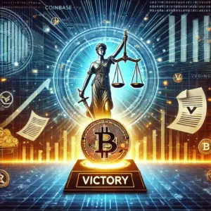 Lady Justice, Bitcoin, legal victory, Coinbase, digital economy, cryptocurrency regulation, technological justice.