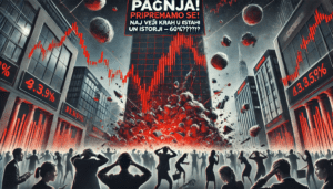 Financijska kriza eksplozija zgrada grafikon panika kaos urbani okoliš.