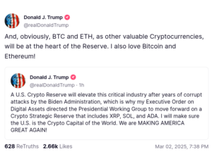 Donald Trump tweet podržava Bitcoin, Ethereum, predlaže US Crypto Reserve, kritizira Bidena.