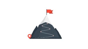 Ilustracija planine s putevima, ciljem, zastavom i oznakama za progresiju.